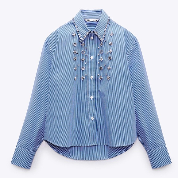 New with tags! Zara jeweled poplin shirt - Picture 1 of 3